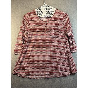 Over Worery Multicolored Soft‎ Tunic, 3/4 Sleeves, Red And Navy Pattern, 5x